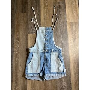 Celebrity Pink Denim Shortalls Womens M Blue Two Tone Colorblock Romper